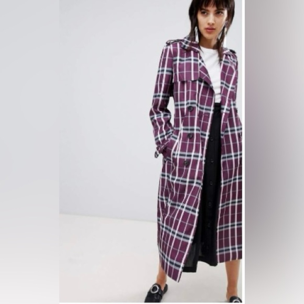 ASOS DESIGN Mac in Contrast Check PurpleTrench Women's Coat